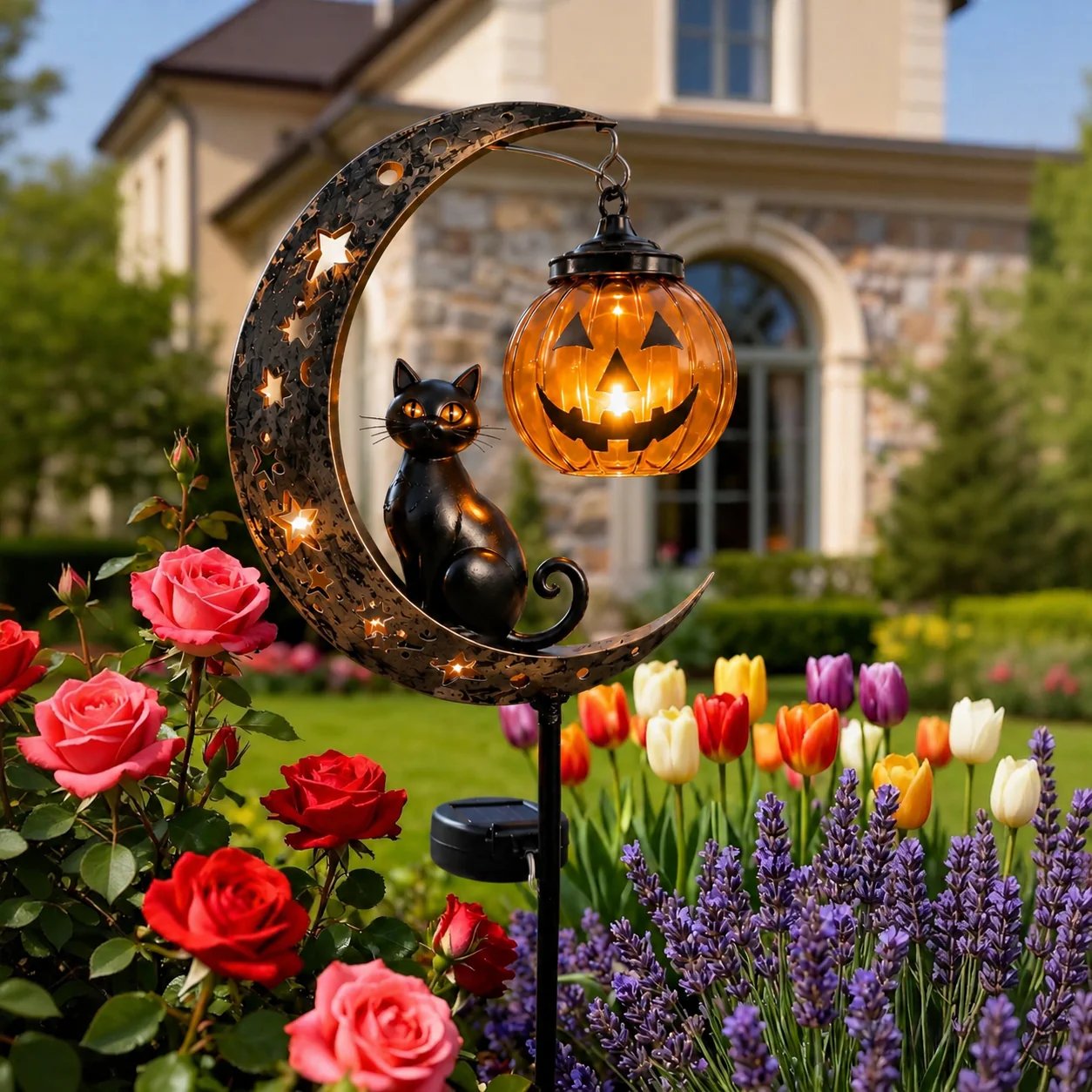 🎃Solar Halloween Black Cat & Pumpkin Moon Garden Stake Light
