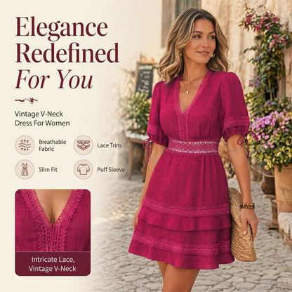 🔥LAST DAY 49% OFF - Women's V-Neck Lace Tiered Ruffle Dress