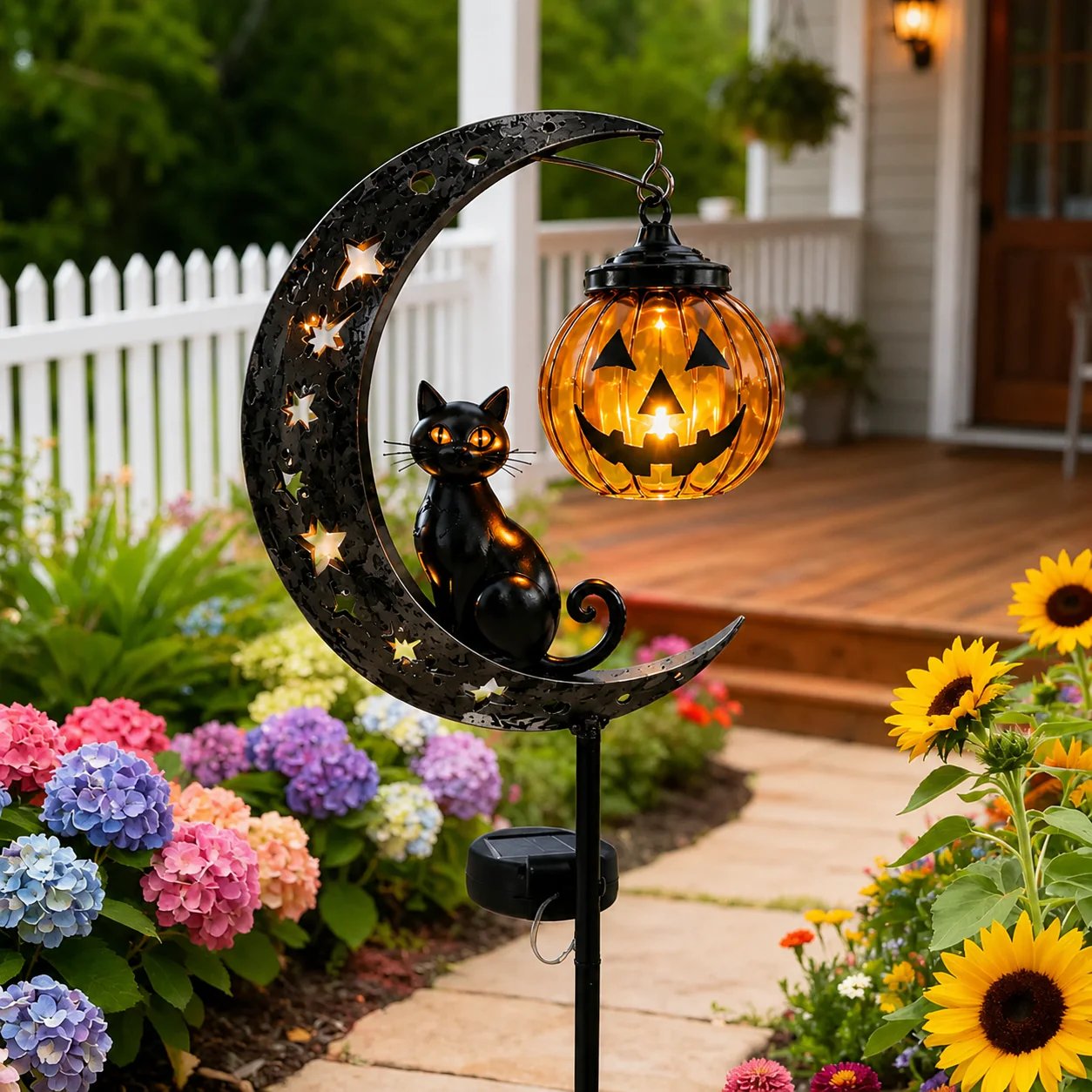 🎃Solar Halloween Black Cat & Pumpkin Moon Garden Stake Light