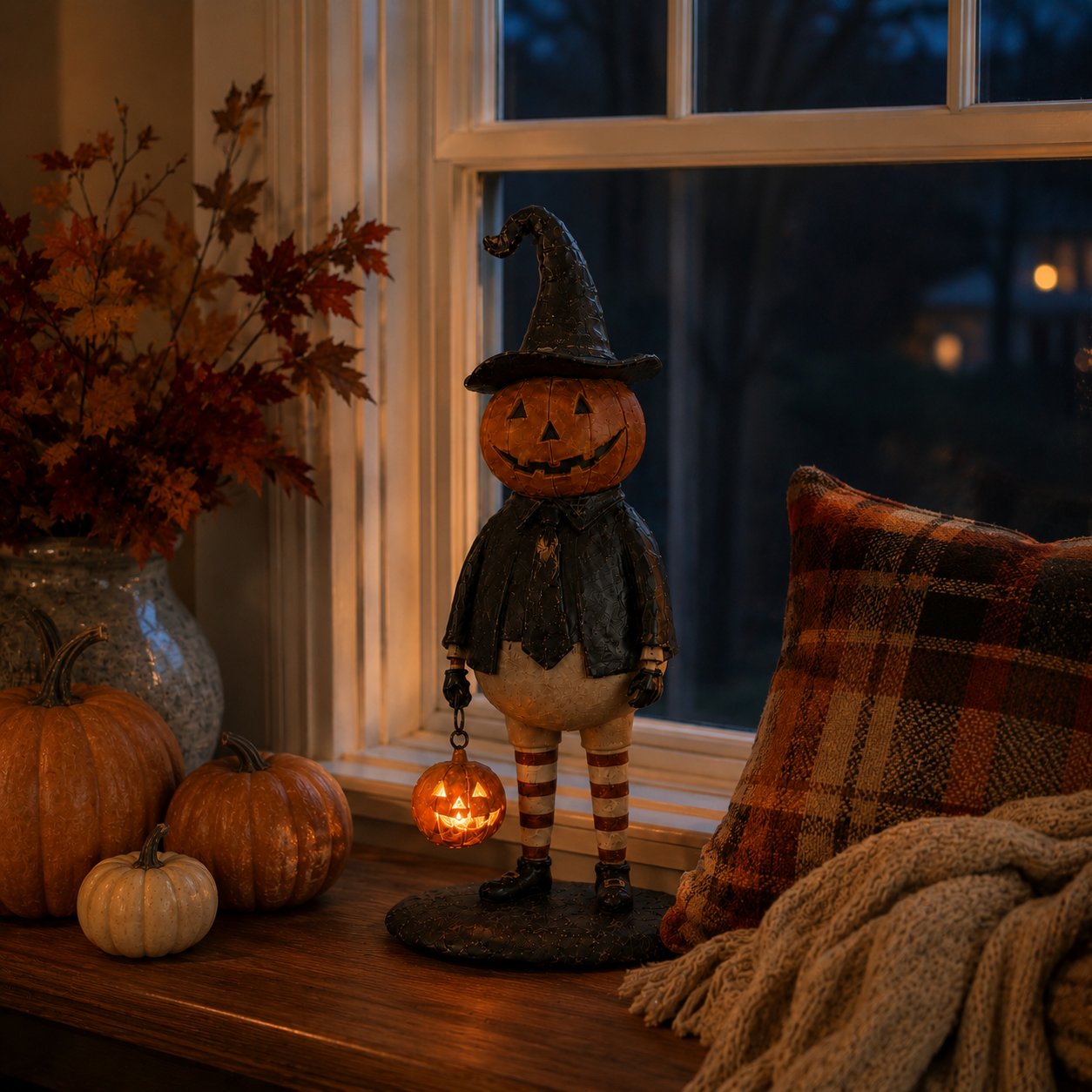 🔥Most Popular in 2026🔥Halloween Pumpkin Head Figurine with Lighted Handheld Pumpkin Lantern