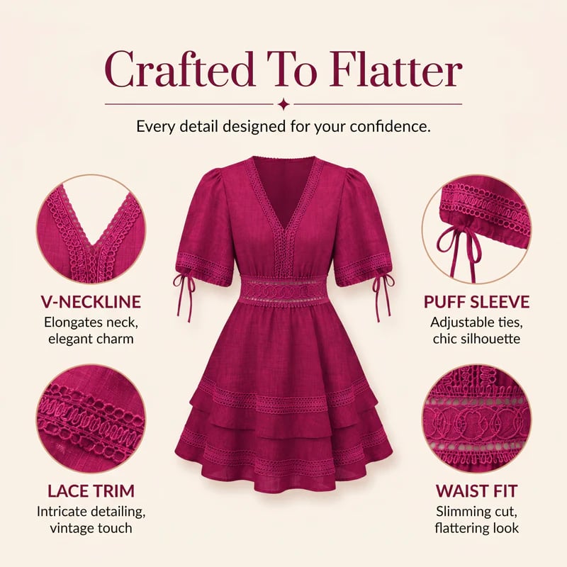 🔥LAST DAY 49% OFF - Women's V-Neck Lace Tiered Ruffle Dress