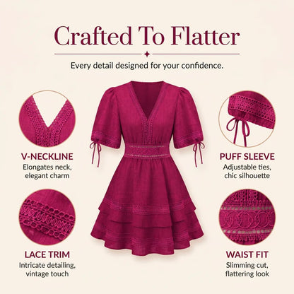 🔥LAST DAY 49% OFF - Women's V-Neck Lace Tiered Ruffle Dress