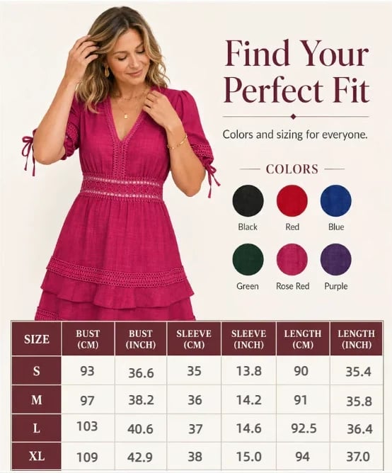 🔥LAST DAY 49% OFF - Women's V-Neck Lace Tiered Ruffle Dress